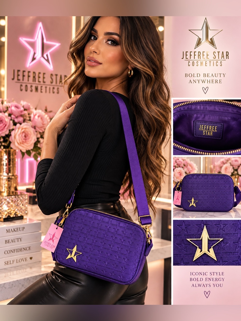 Jeffree Star Purple Crossbody Bag with Gold Star Accent